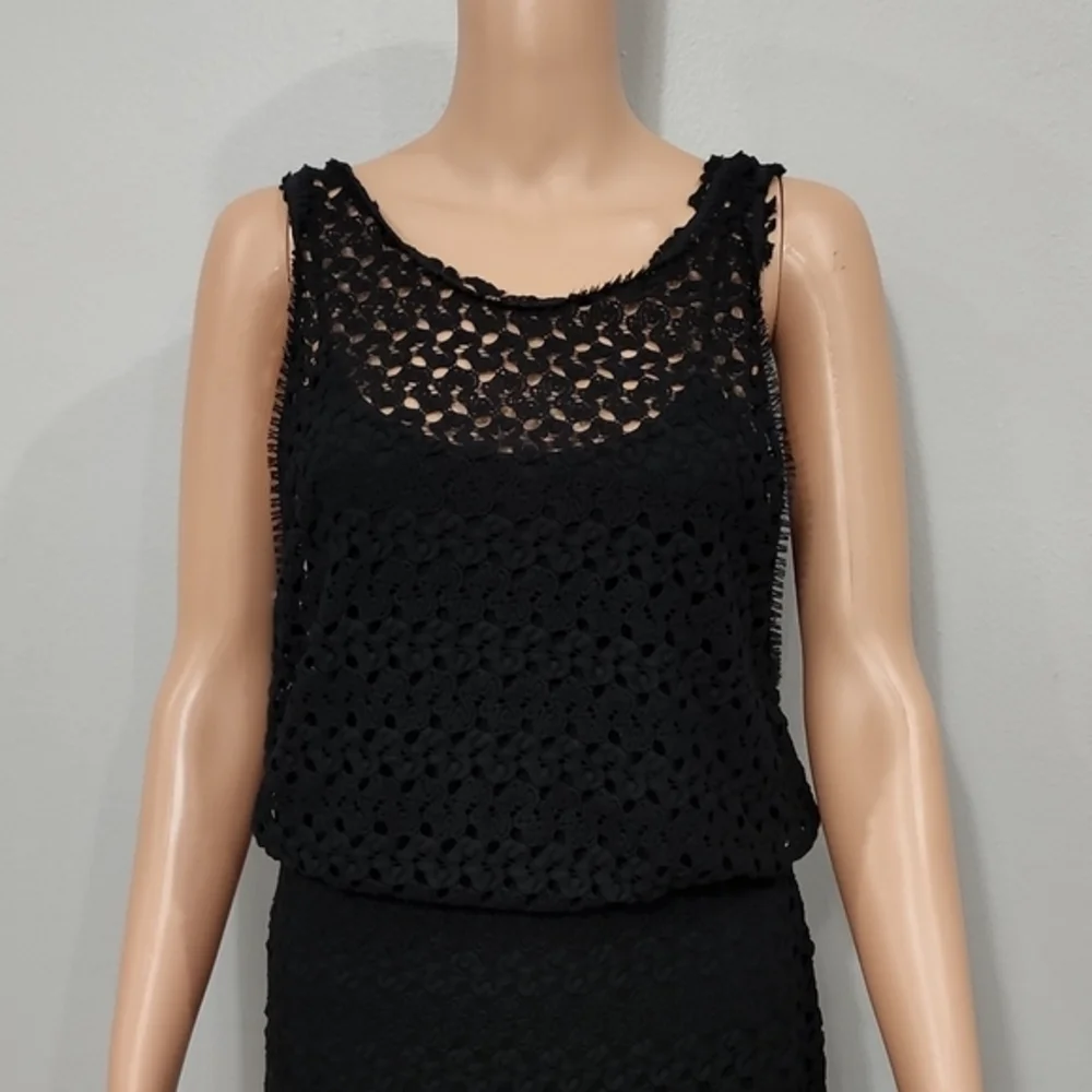 Free People Crochet Dress Size‎ S Black Sleeveless Lined Keyhole Back Womens